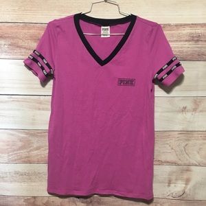 PINK V-Neck Purple/Black TShirt Size Small